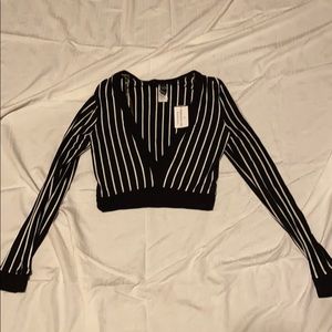 Windsor striped long sleeve crop top